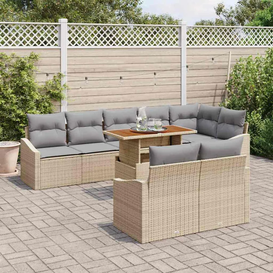 Ensemble de canapé de jardin avec coussin 9 pcs Beige et gris - 3