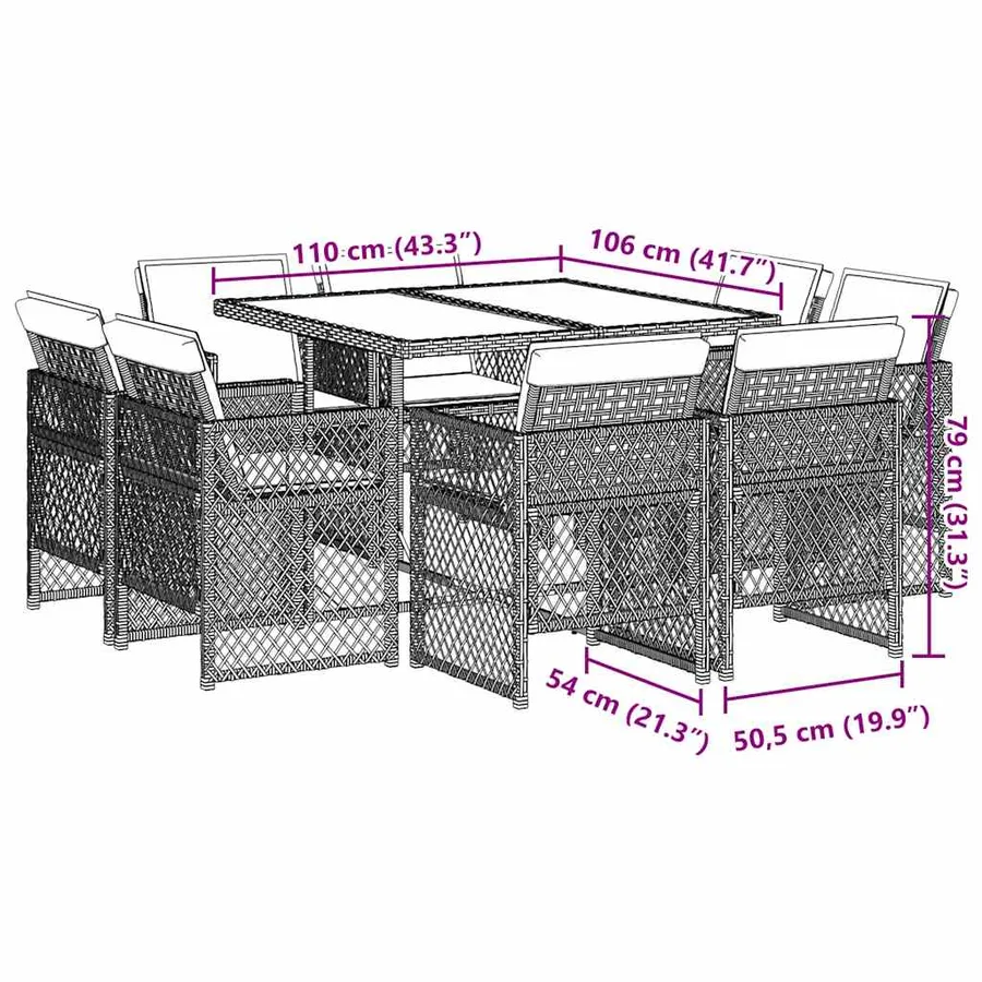 Ensemble à manger de jardin et coussins 9 pcs marron poly rotin - 8