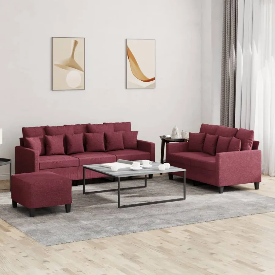 Ensemble de canapés 3 pcs avec coussins Rouge bordeaux Tissu