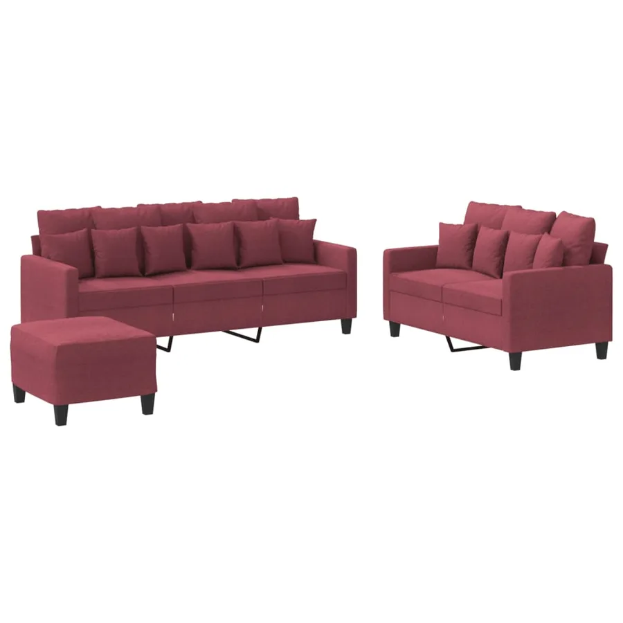 Ensemble de canapés 3 pcs avec coussins Rouge bordeaux Tissu - 2