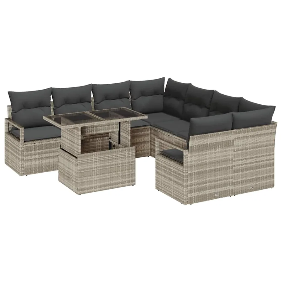 Ensemble de canapé de jardin 9 pcs Gris clair polyrotin - 2