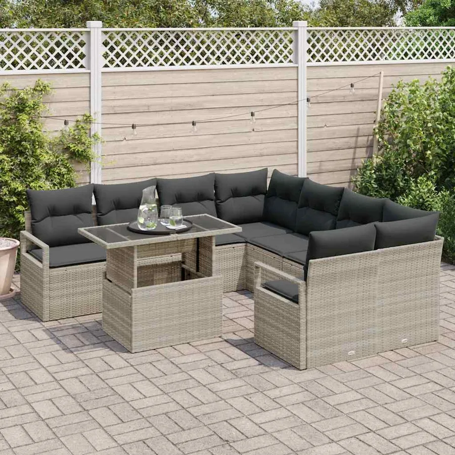 Ensemble de canapé de jardin 9 pcs Gris clair polyrotin - 3
