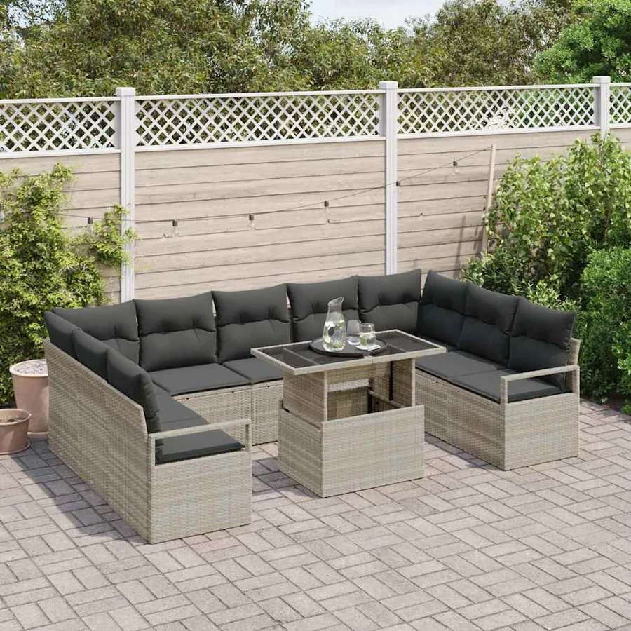 Ensemble de canapé de jardin 10 pcs Gris clair polyrotin - 3