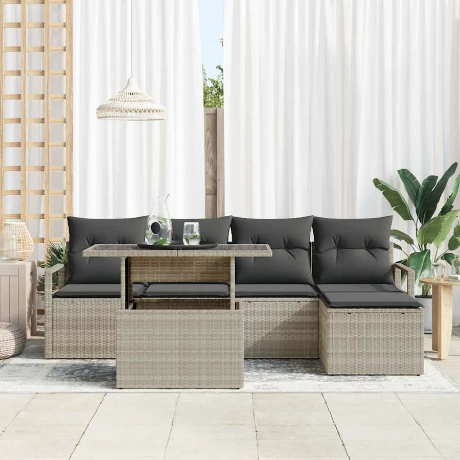 Ensemble de canapé de jardin avec coussin 6 pcs Gris clair - 3