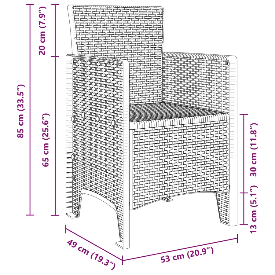 Chaise de jardin 4 pcs Blanc 53 x 49 x 85 cm Polypropylène - 8