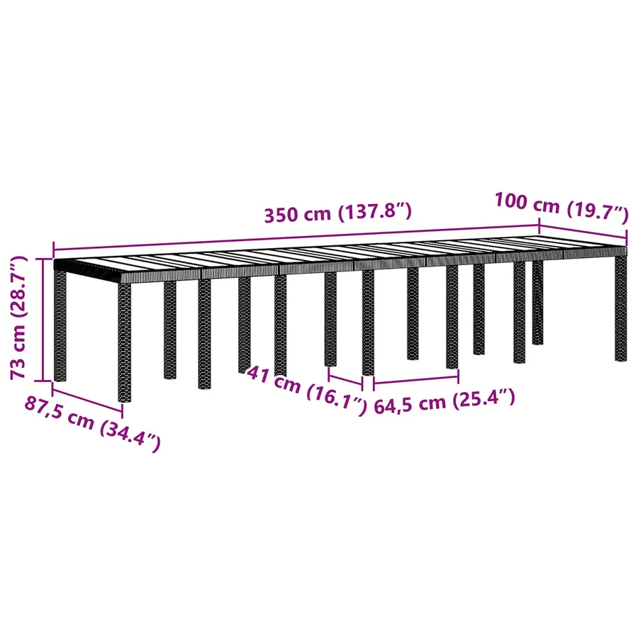 Table de Jardin Gris clair 350 x 100 x 74 cm polyrotin - 11