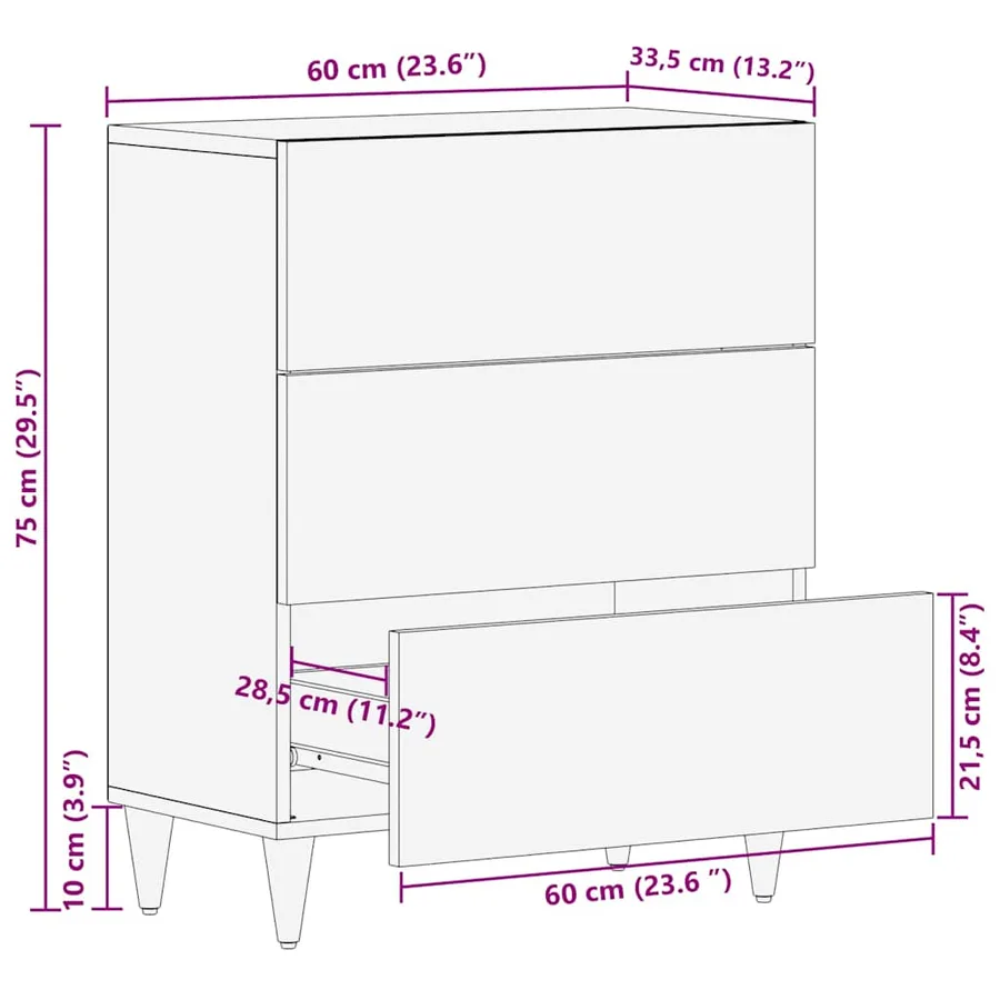 Buffet Marron 60 x 33 x 75 cm Bois de mangue massif - 11