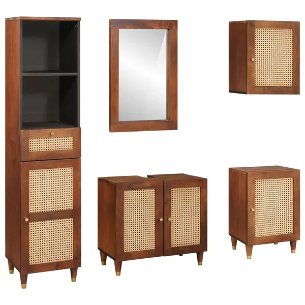 Cabinet de salle de bain avec tiroir 5 pcs Marron et Noir