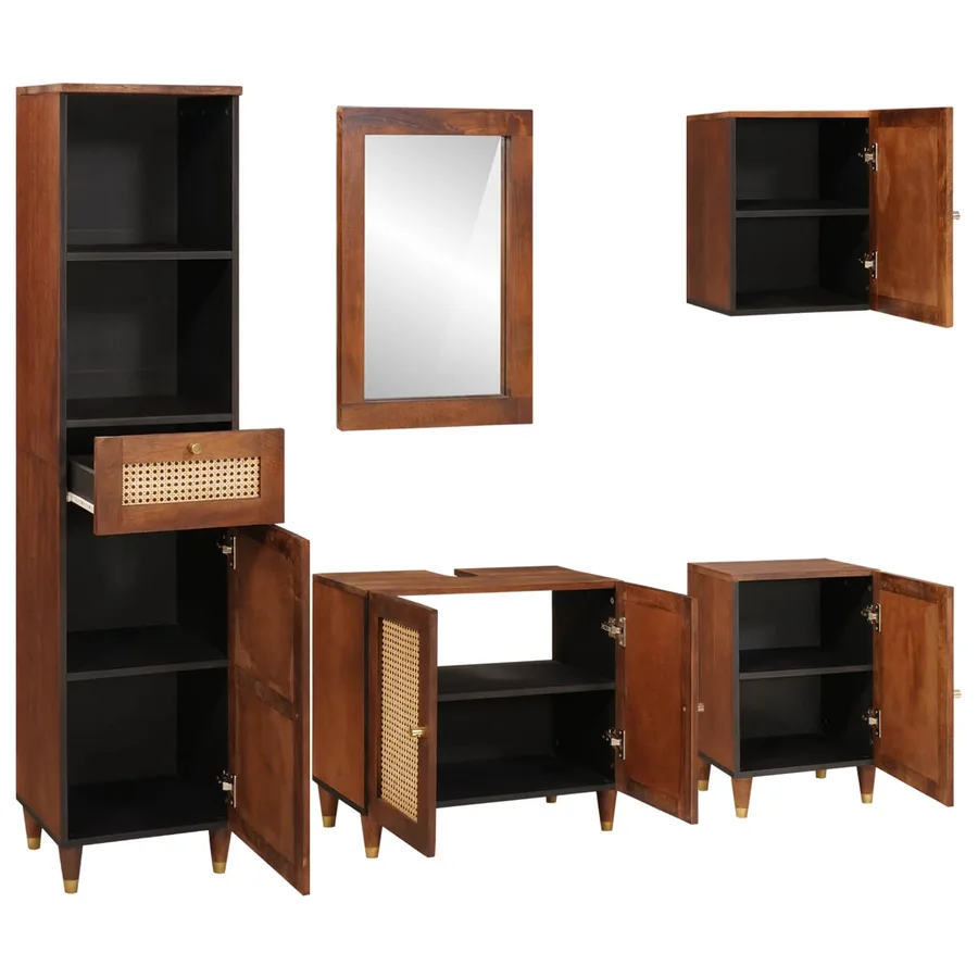 Cabinet de salle de bain avec tiroir 5 pcs Marron et Noir - 2