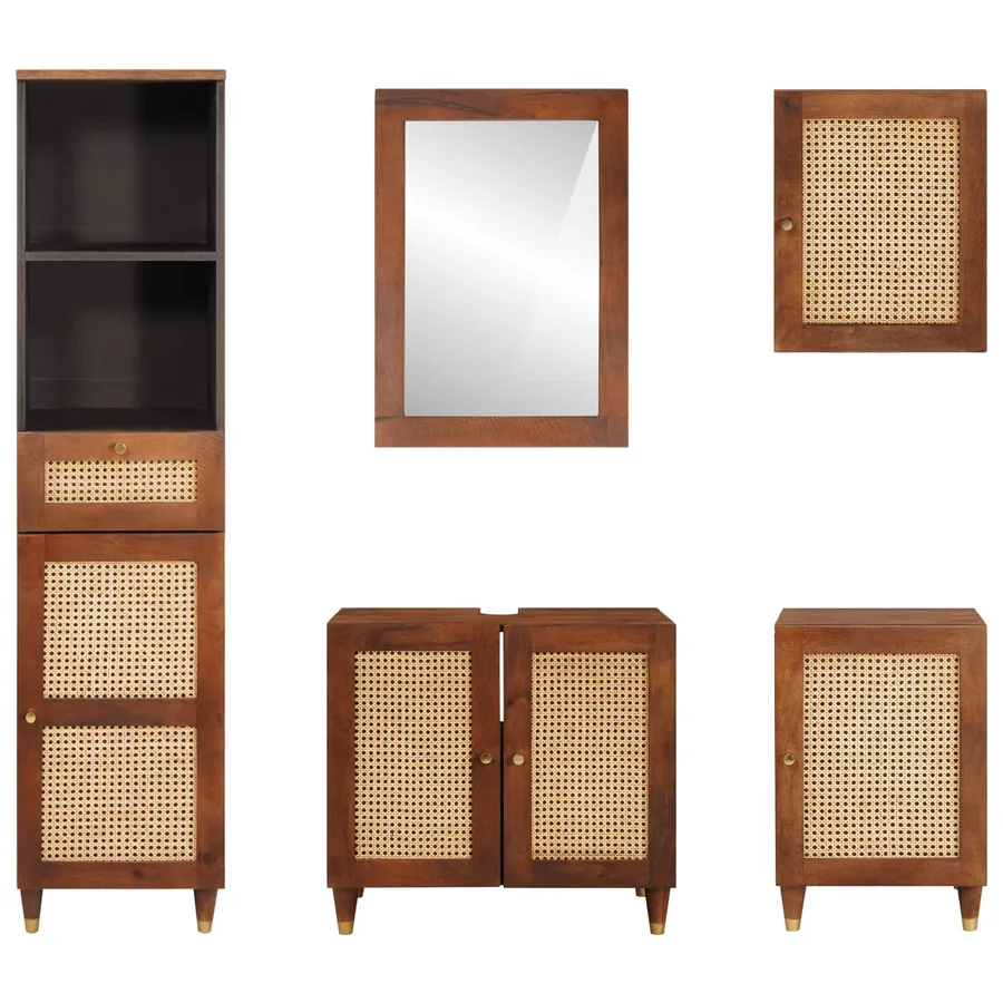 Cabinet de salle de bain avec tiroir 5 pcs Marron et Noir - 8