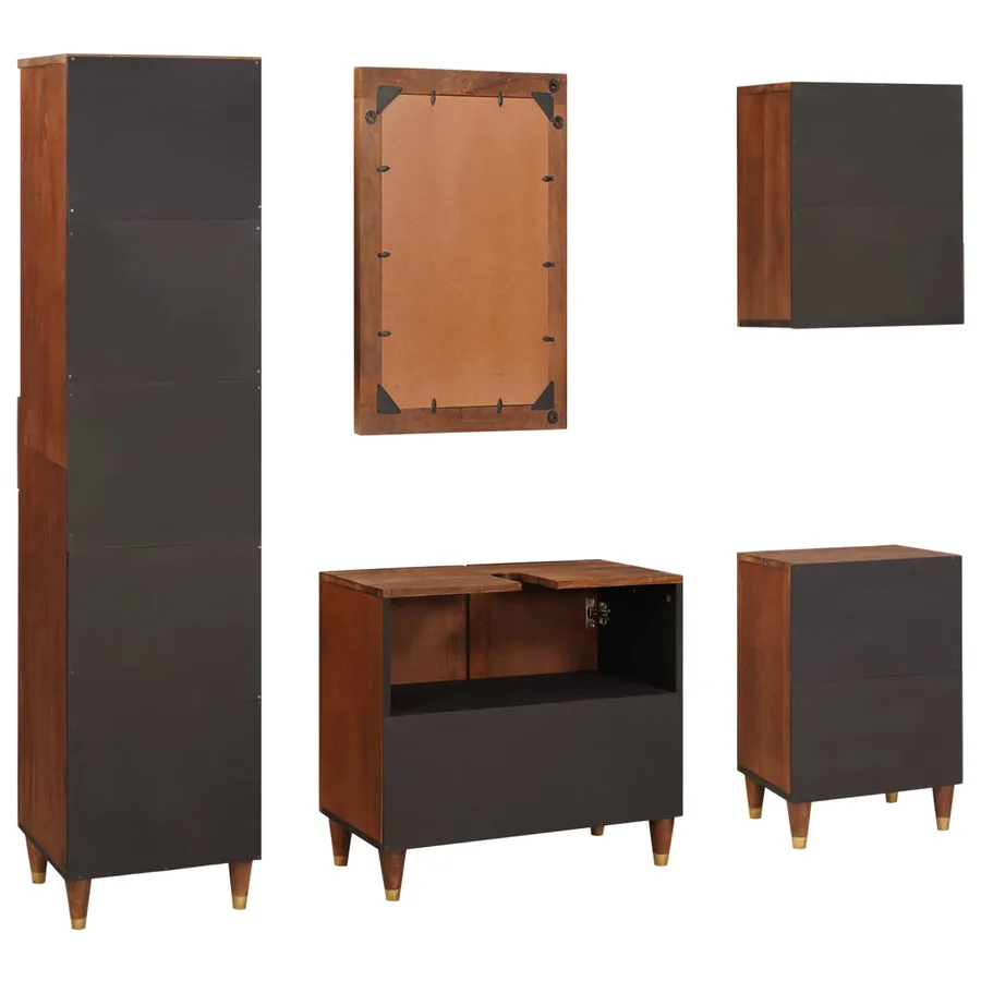 Cabinet de salle de bain avec tiroir 5 pcs Marron et Noir - 9