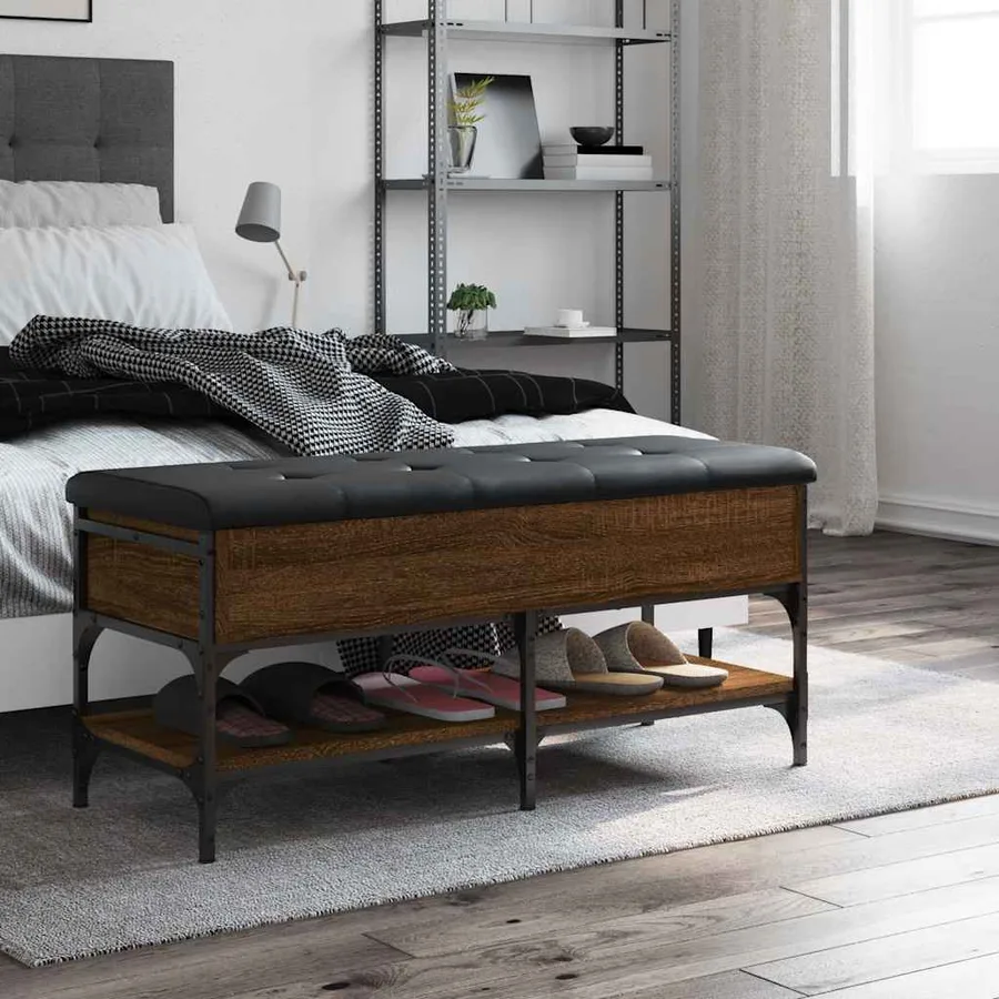 Banc à chaussures chêne marron 102x42x45 cm bois d'ingénierie - 3