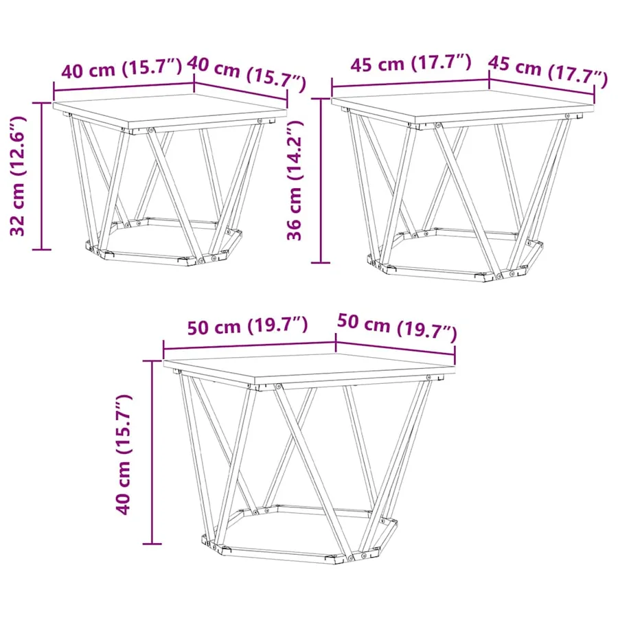 Table basse 3 pcs Chêne artisanal 50 x 50 x 40 cm - 12