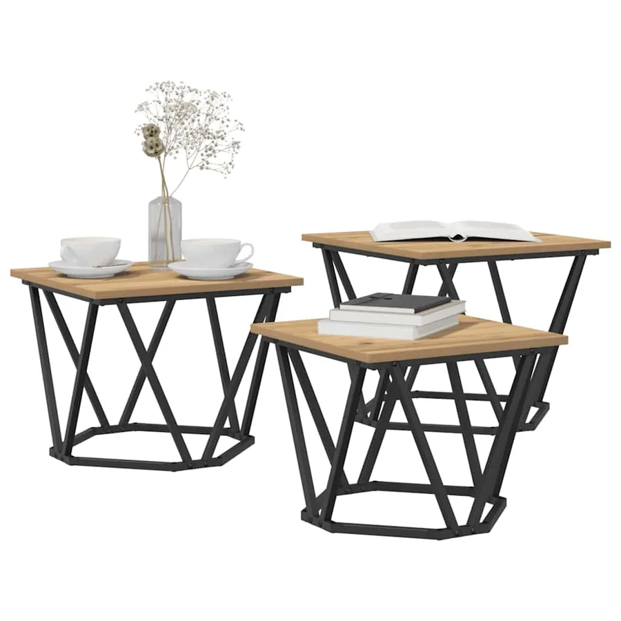 Table basse 3 pcs Chêne artisanal 50 x 50 x 40 cm - 3
