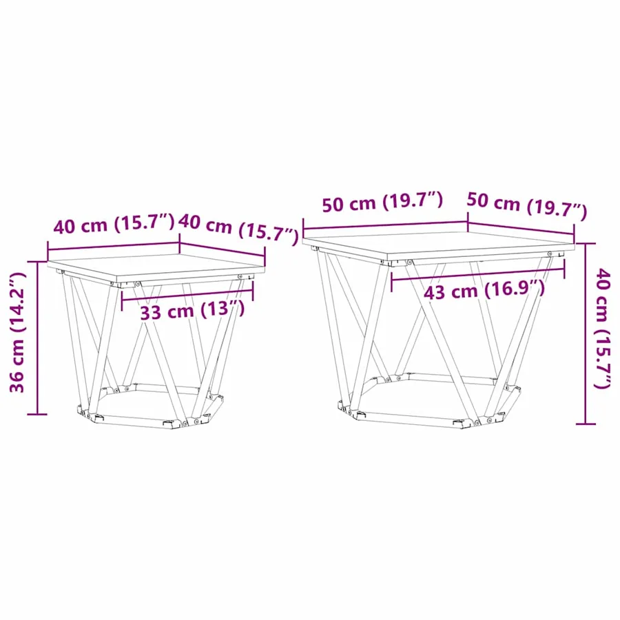 Ensemble de tables d'appoint 2 pcs Chêne noir 50 x 50 x 40 cm - 8
