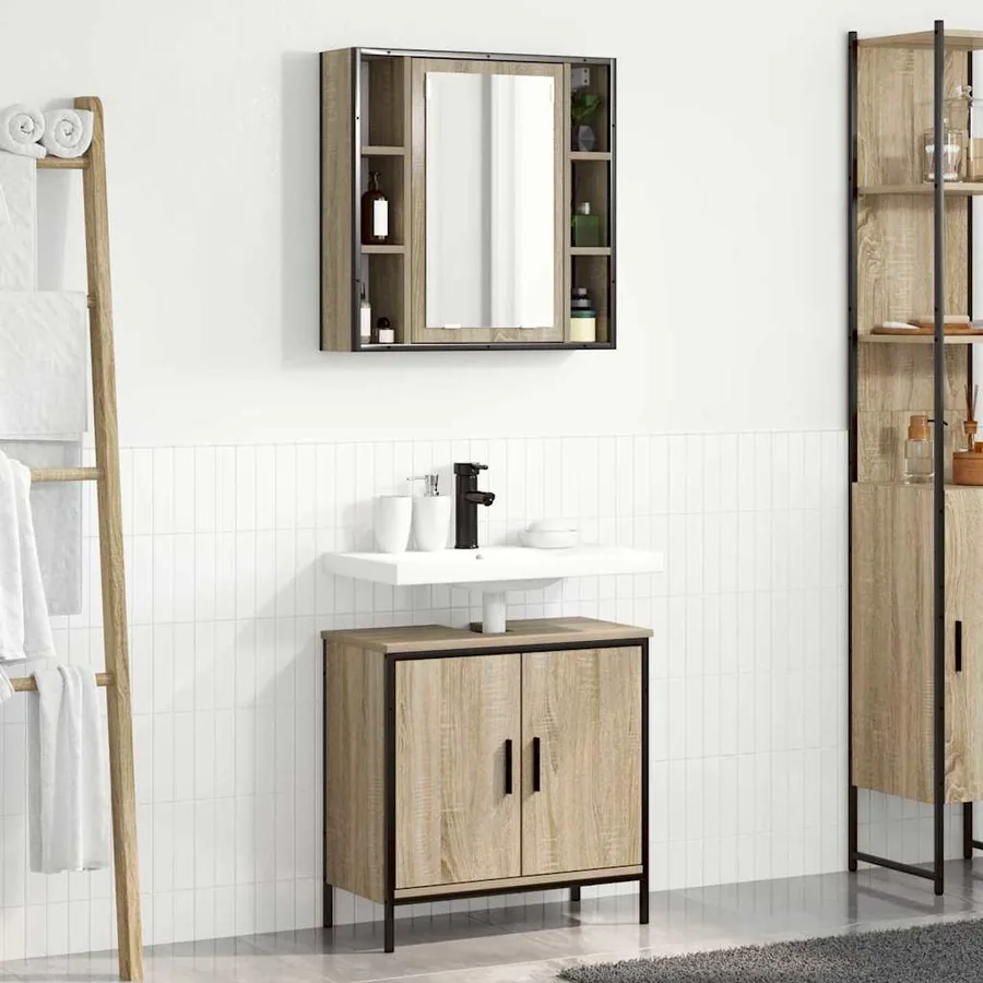 Ensemble de mobilier de salle de bain avec étagère 2 pcs Marron