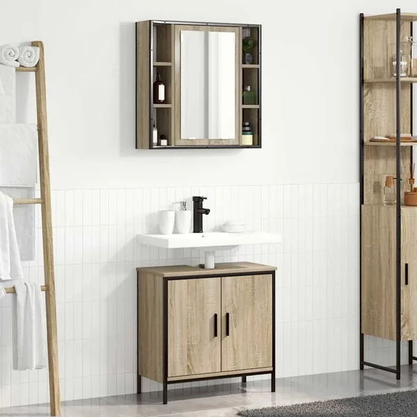 Ensemble de mobilier de salle de bain avec étagère 2 pcs Marron