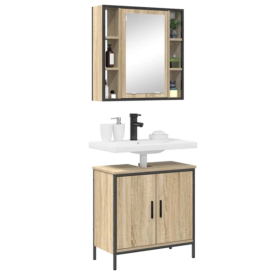 Ensemble de mobilier de salle de bain avec étagère 2 pcs Marron - 3