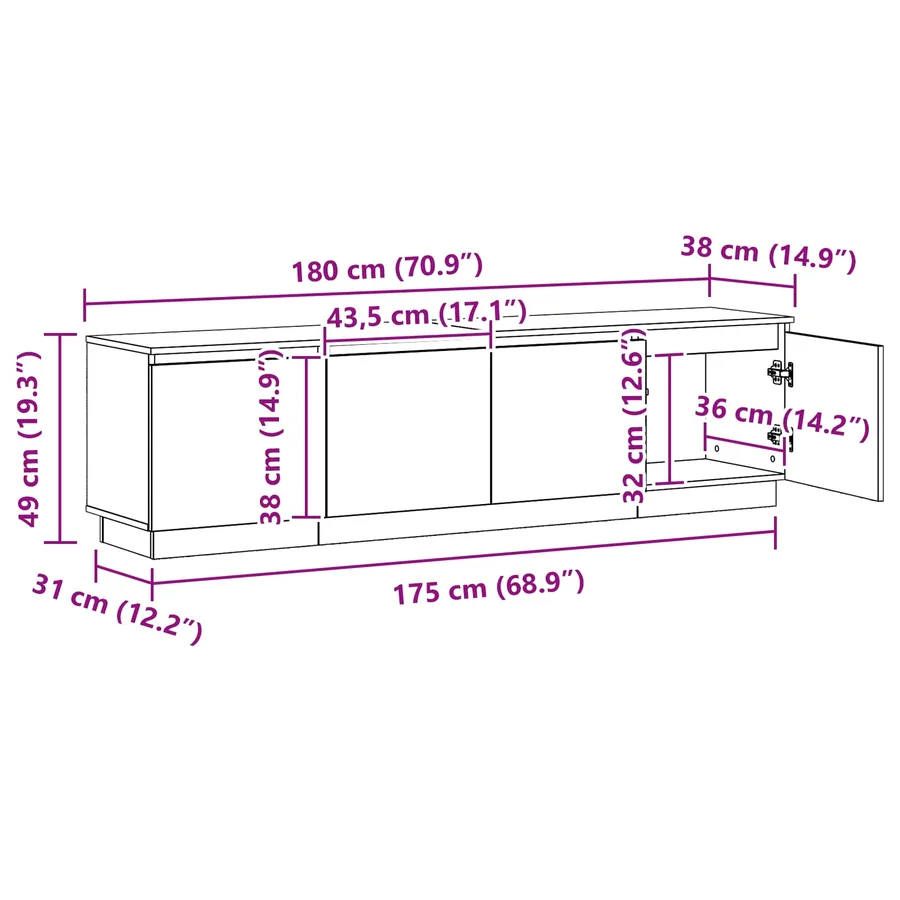Meuble TV Chêne fumé 180 x 38 x 49 cm Bois d'ingénierie - 16