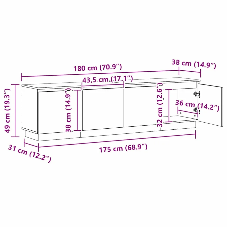 Meuble TV Chêne fumé 180 x 38 x 49 cm Bois d'ingénierie - 17