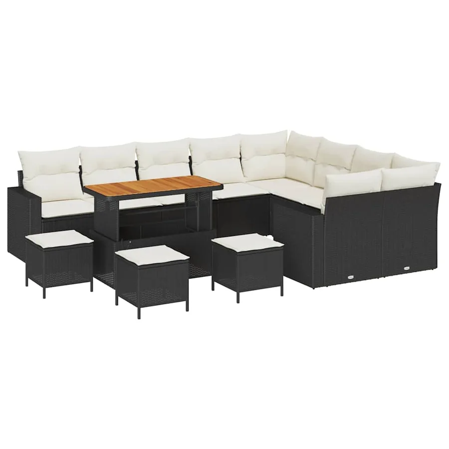 Ensemble de canapé de jardin 14 pcs Noir et Crème polyrotin - 2