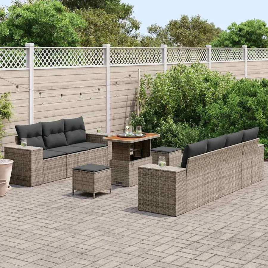Ensemble de canapé de jardin 10 pcs Gris Poly Rattan - 3