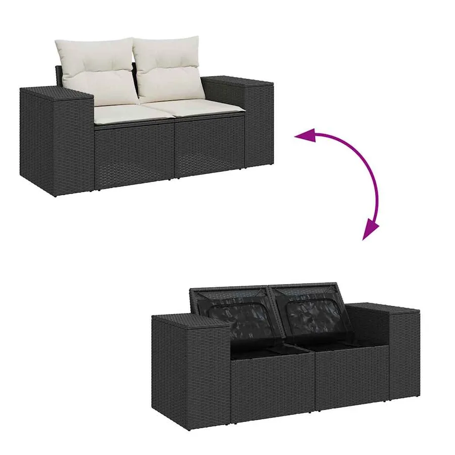 Ensemble de canapé de jardin 11 pcs Noir et Crème polyrotin - 12