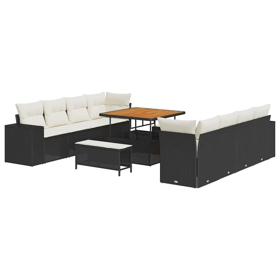 Ensemble de canapé de jardin 11 pcs Noir et Crème polyrotin - 2