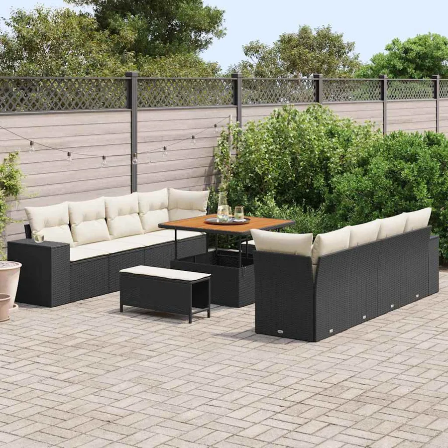 Ensemble de canapé de jardin 11 pcs Noir et Crème polyrotin - 3