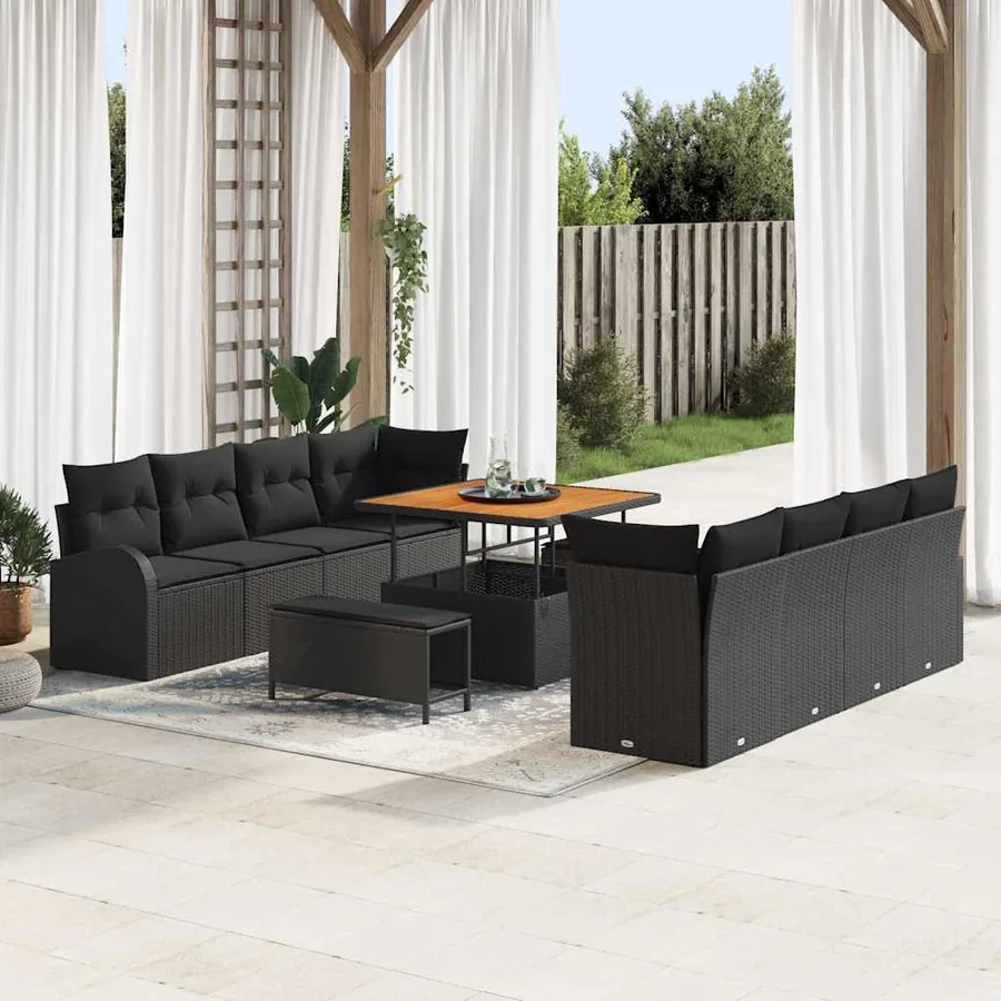 Ensemble de canapé de jardin avec coussin 11 pcs Noir