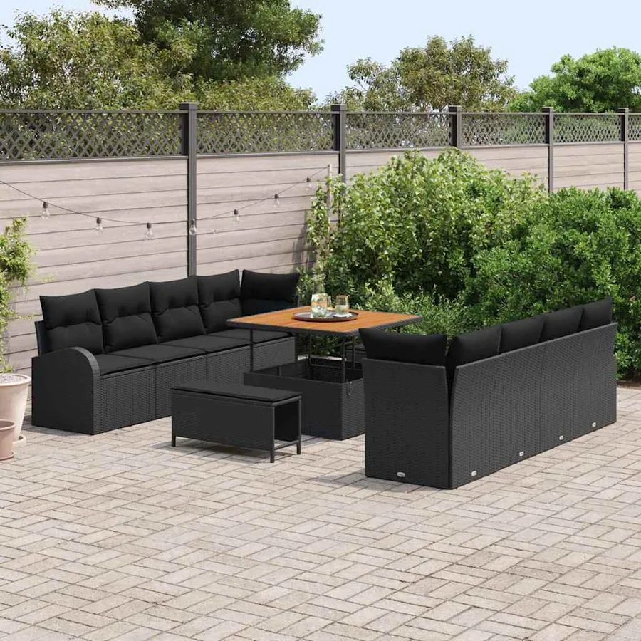 Ensemble de canapé de jardin avec coussin 11 pcs Noir - 3