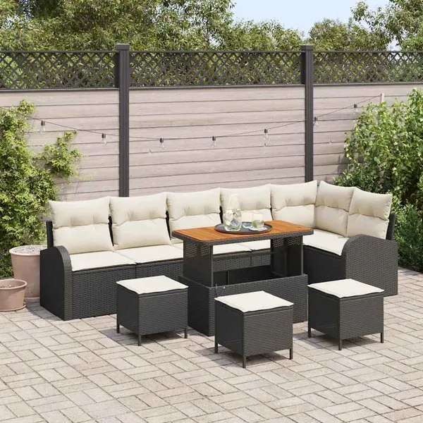 Ensemble de canapé de jardin avec coussin 10 pcs Noir et Crème