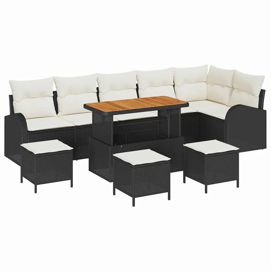 Ensemble de canapé de jardin avec coussin 10 pcs Noir et Crème - 2
