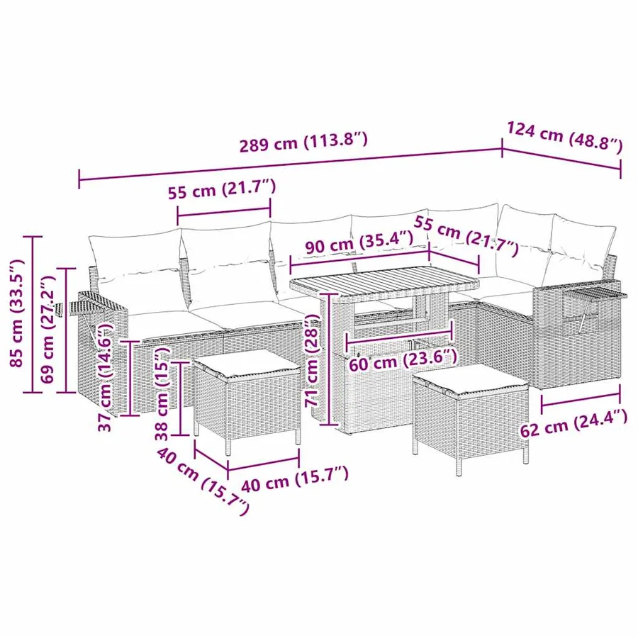 Ensemble de canapé de jardin 9 pcs Beige polyrotin - 14