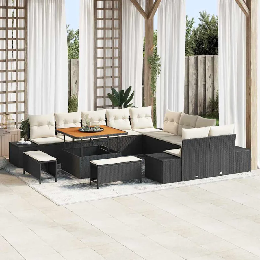 Ensemble de canapé de jardin 13 pcs Noir Poly rotin