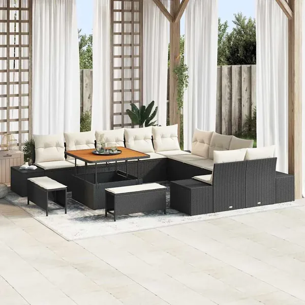 Ensemble de canapé de jardin 13 pcs Noir Poly rotin