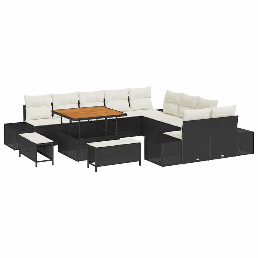 Ensemble de canapé de jardin 13 pcs Noir Poly rotin - 2