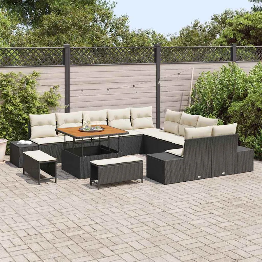 Ensemble de canapé de jardin 13 pcs Noir Poly rotin - 3