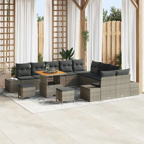 Ensemble de canapé de jardin 13 pcs Gris Poly rotin