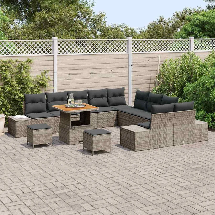 Ensemble de canapé de jardin 13 pcs Gris Poly rotin - 3