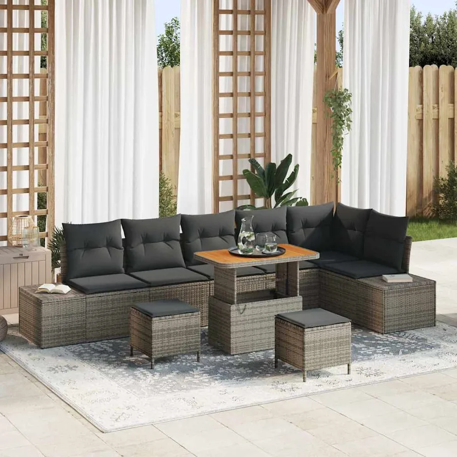 Ensemble de canapé de jardin avec coussin 9 pcs Gris Poly rotin
