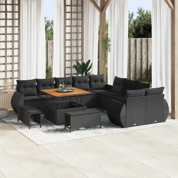 Ensemble de canapé de jardin 13 pcs Noir polyrotin
