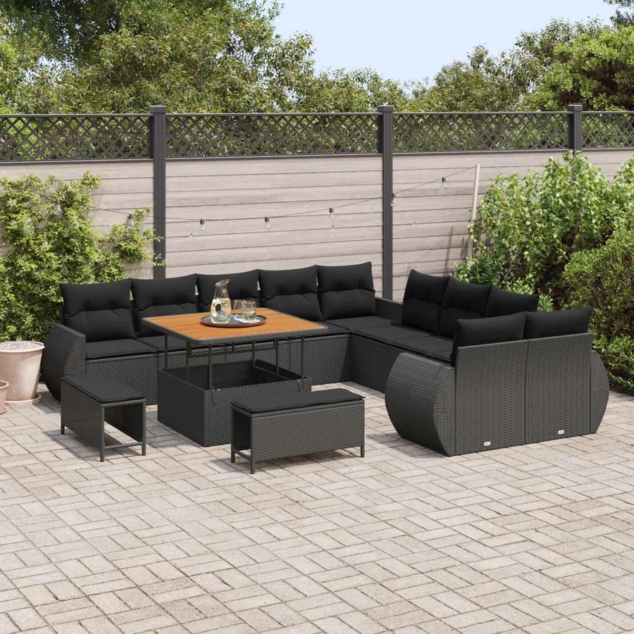 Ensemble de canapé de jardin 13 pcs Noir polyrotin - 3