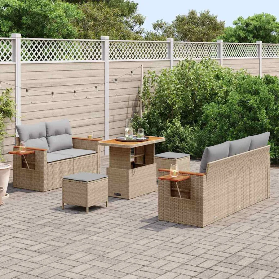 Ensemble de canapé de jardin 10 pcs Beige et Gris clair - 3
