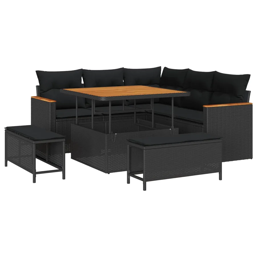 Ensemble de canapé de jardin avec coussin 8 pcs Noir Poly rotin - 2