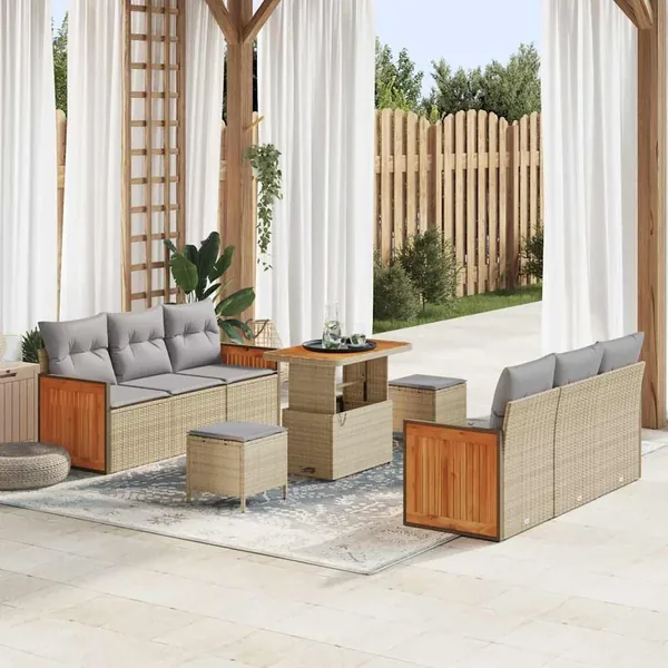 Ensemble de canapé de jardin 11 pcs Beige et Gris clair