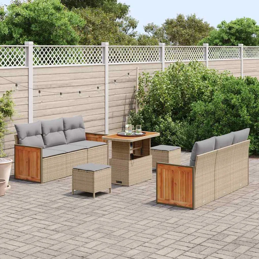 Ensemble de canapé de jardin 11 pcs Beige et Gris clair - 3