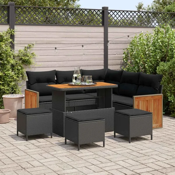 Ensemble de canapé de jardin avec coussin 9 pcs Noir polyrotin