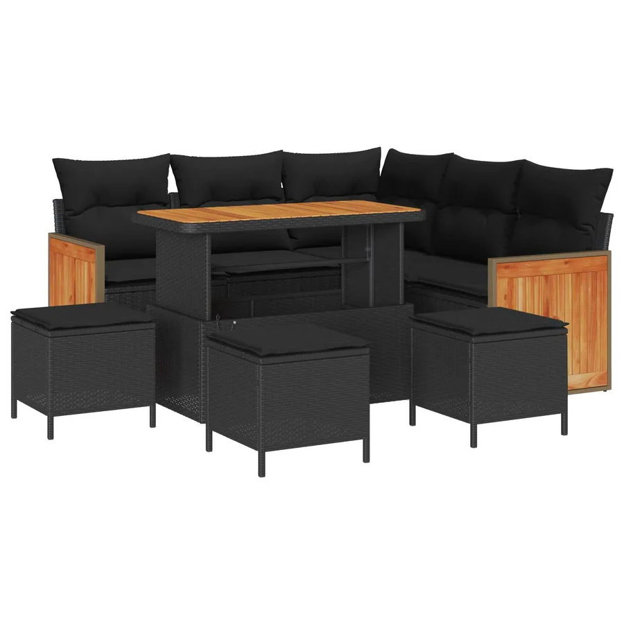 Ensemble de canapé de jardin avec coussin 9 pcs Noir polyrotin - 2