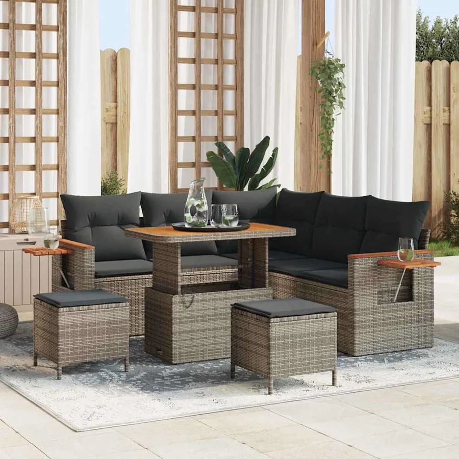 Ensemble de canapé de jardin avec coussin 9 pcs Gris polyrotin